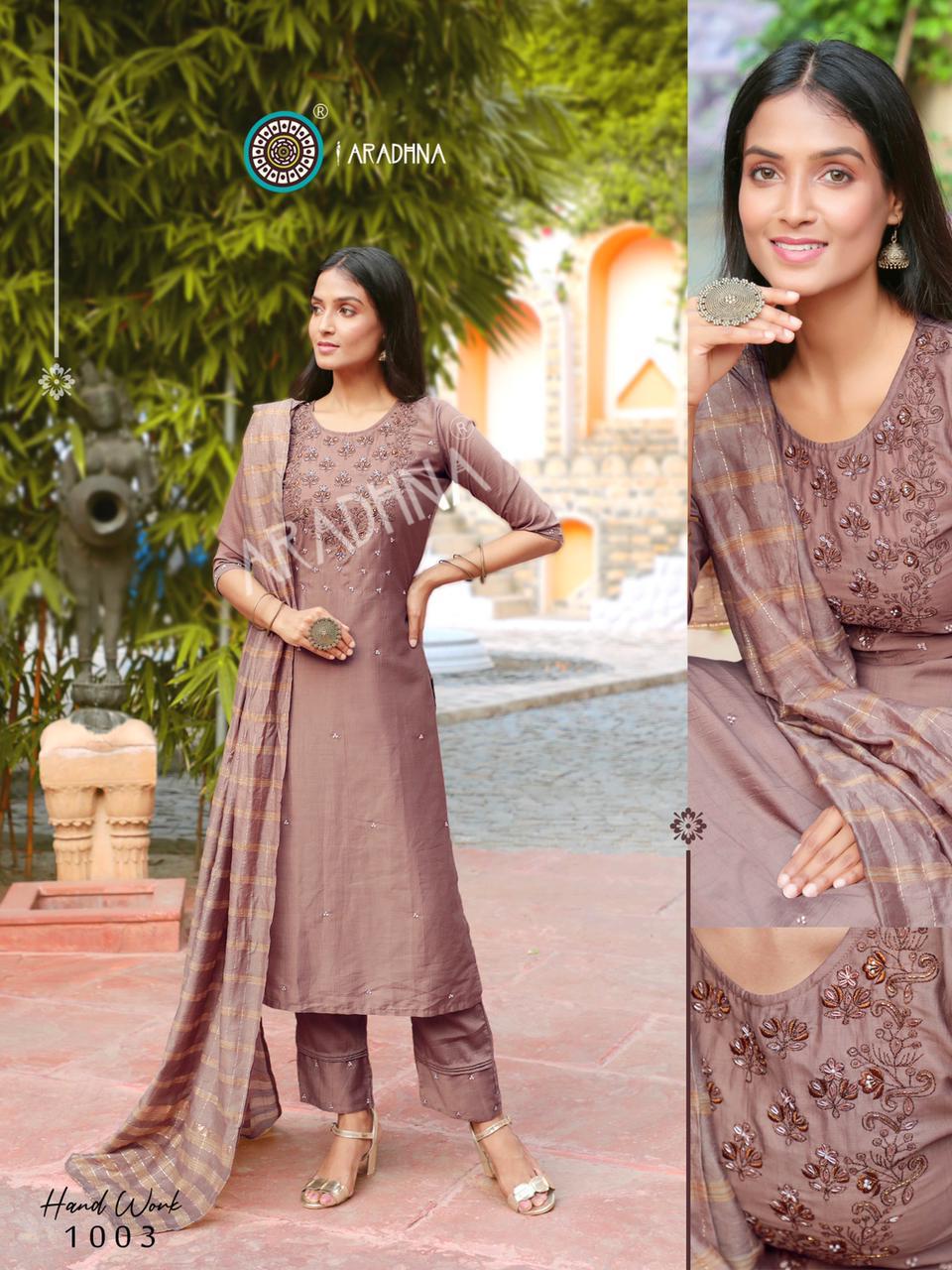 Aradhna Hand Work 1  Latest Designer Fancy Party Wear Embroidery And Manual Work Cotton Silk Exclusive Readymade Collection